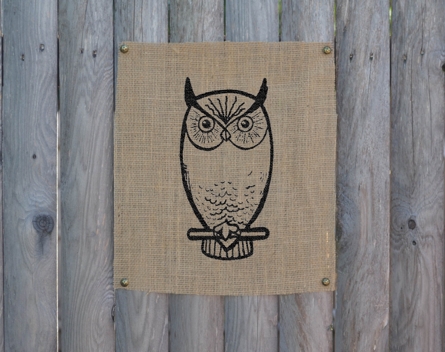 The OWL Screen print Burlap Wall art Wall Decor by