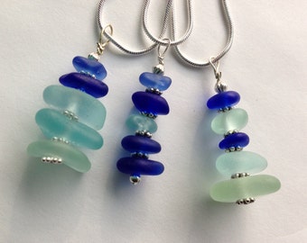 Design your own sea glass stacked pendant necklace, single or mixed color sea glass on sterling silver chain - beach bridesmaid jewelry
