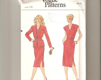 UNCUT Vogue Sewing Pattern 7585 for Jacket, Dress and Belt, Sz 14, 1970s