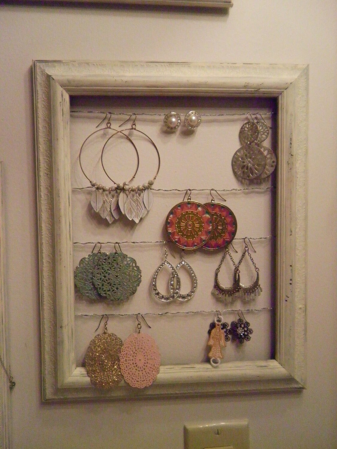 Shabby Chic Hand Painted Picture Frame Jewelry Display how to wire a new bathroom 