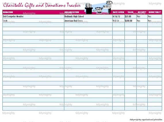 Charitable Gifts &amp; Donations Tracker Printable PDF by tidymighty