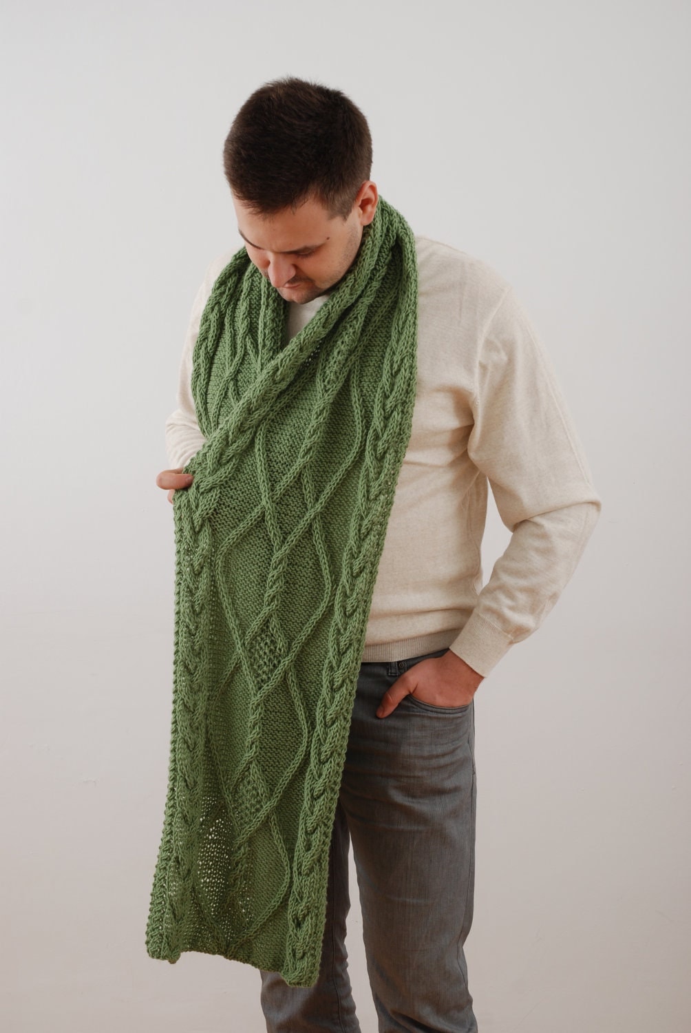 Hand Knitted Large Scarf. Extra Long Mens Scarf. Chunky Scarf.