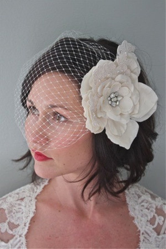 Couture birdcage veil Ivory by ileylove on Etsy