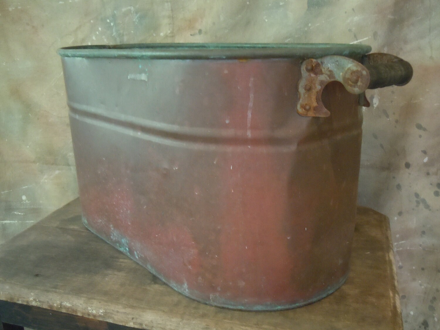 Antique Oval Copper Boiler Wash Tub/Firewood Tub Circa 1900