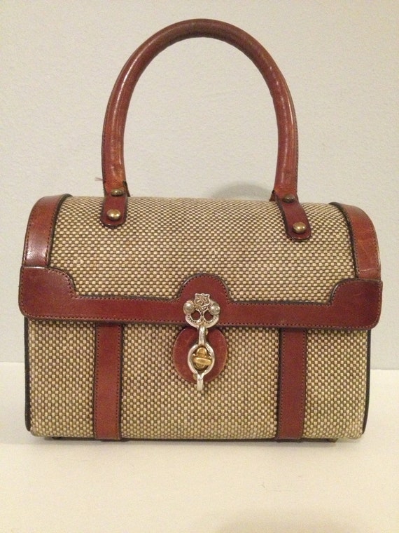 Vintage John Romain Tweed Leather Handbag Purse