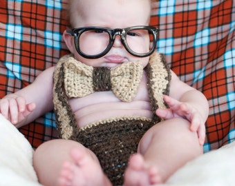 Instant Download PDF Nerd Baby Suspenders and Bowtie Diaper Cover Crochet PATTERN