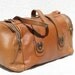 70s/ 80s Vintage Tan Leather Barrel Bag Handbag Shoulder Bag with Brass Trim