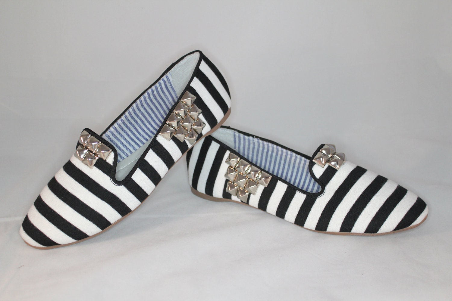 black and white striped flats