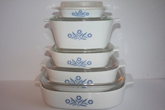 Vintage 10 pc Set Corning Ware Blue Cornflower Casserole