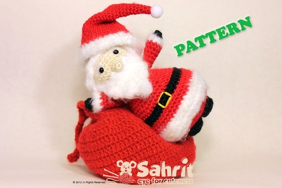 PATTERN Instant Santa Claus Amigurumi Doll Crochet Christmas Holiday With Present Sack