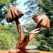 Hand Carved Oak Mushrooms with Stained Glass Dragonflies
