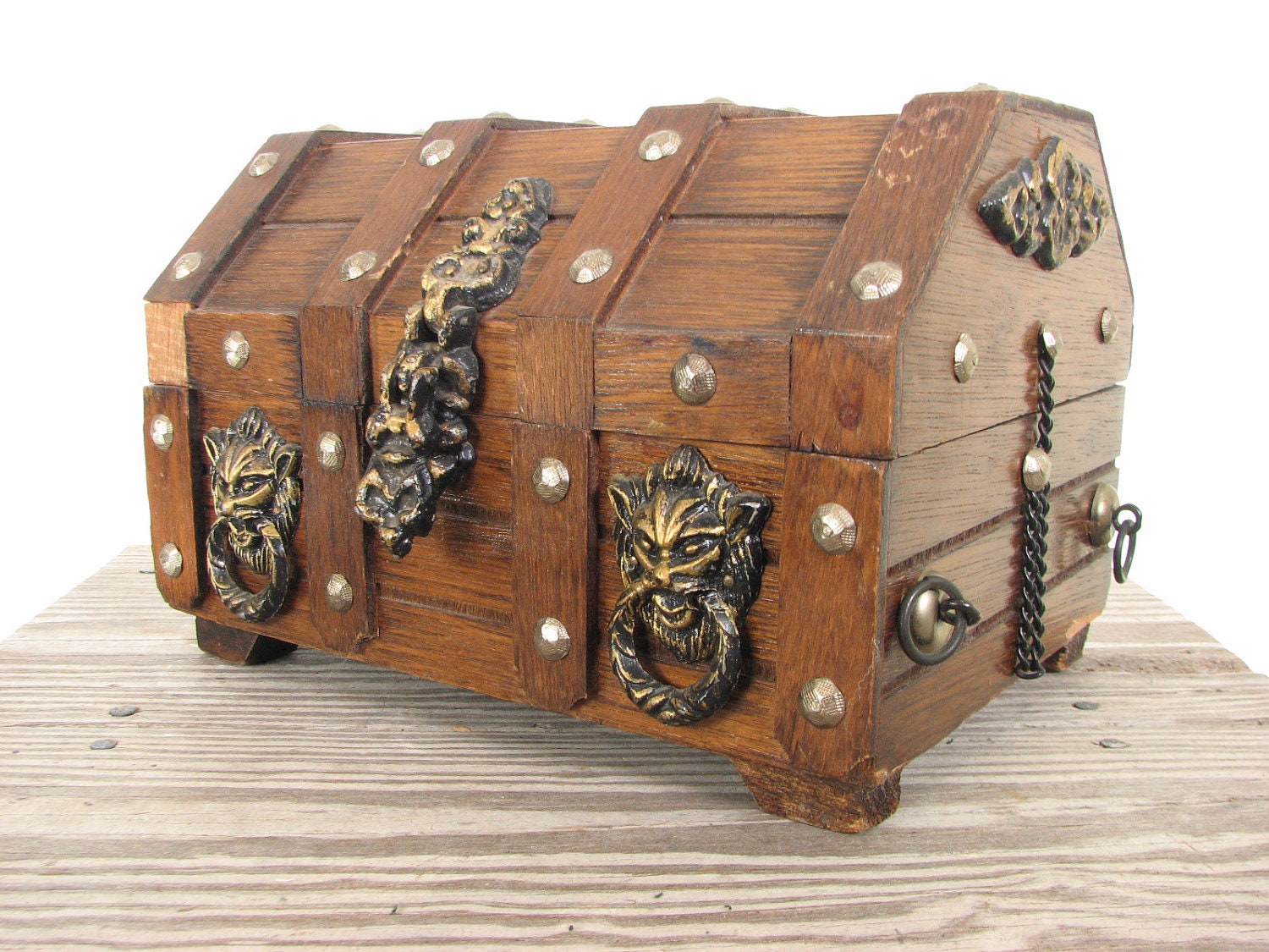 Wooden Brown Jewelry Pirate Treasure Chest Box