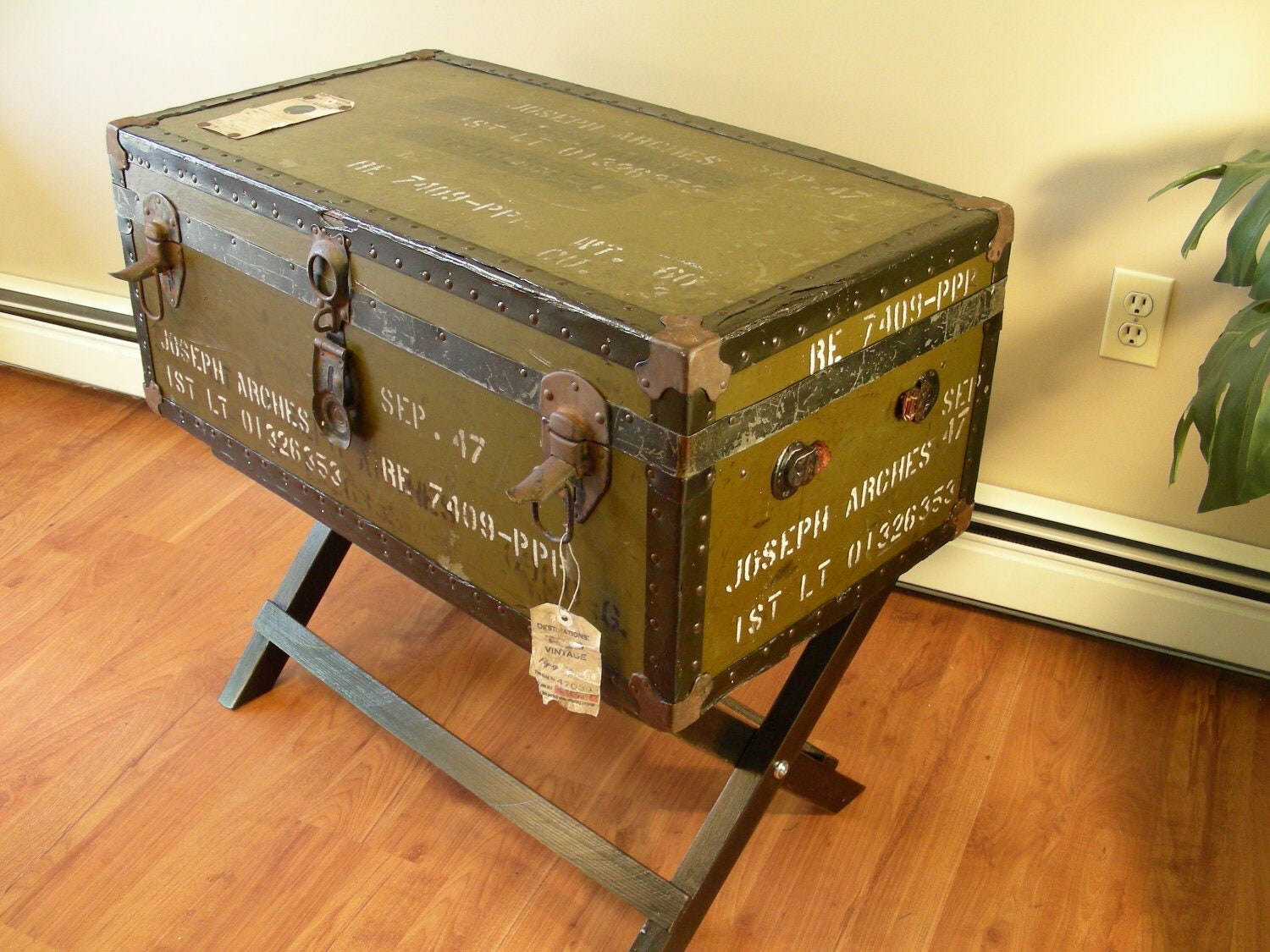 RESERVED FOR STEVEN.......Army Trunk Table Vintage Upcycled