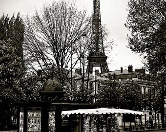 Newstand near the Eiffel,Black and White-Paris,France,Fine Art Photography,Travel,Eiffel Tower,Black and White,Landscape