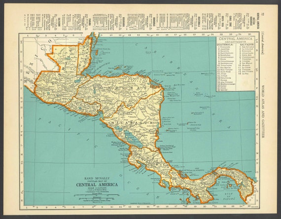 Vintage Map of Central America From 1937 Original