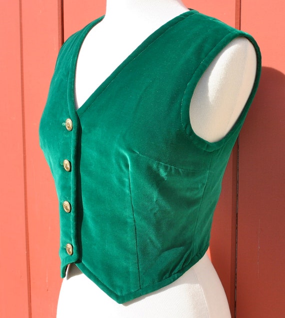Green velvet vest womens small by longagoandfaraway on Etsy