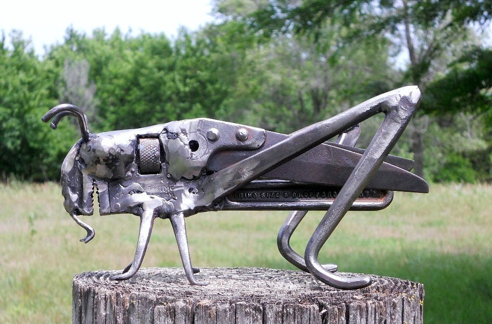 Wood Cricket Metal Sculpture Garden Art Yard by rustaboutcreations