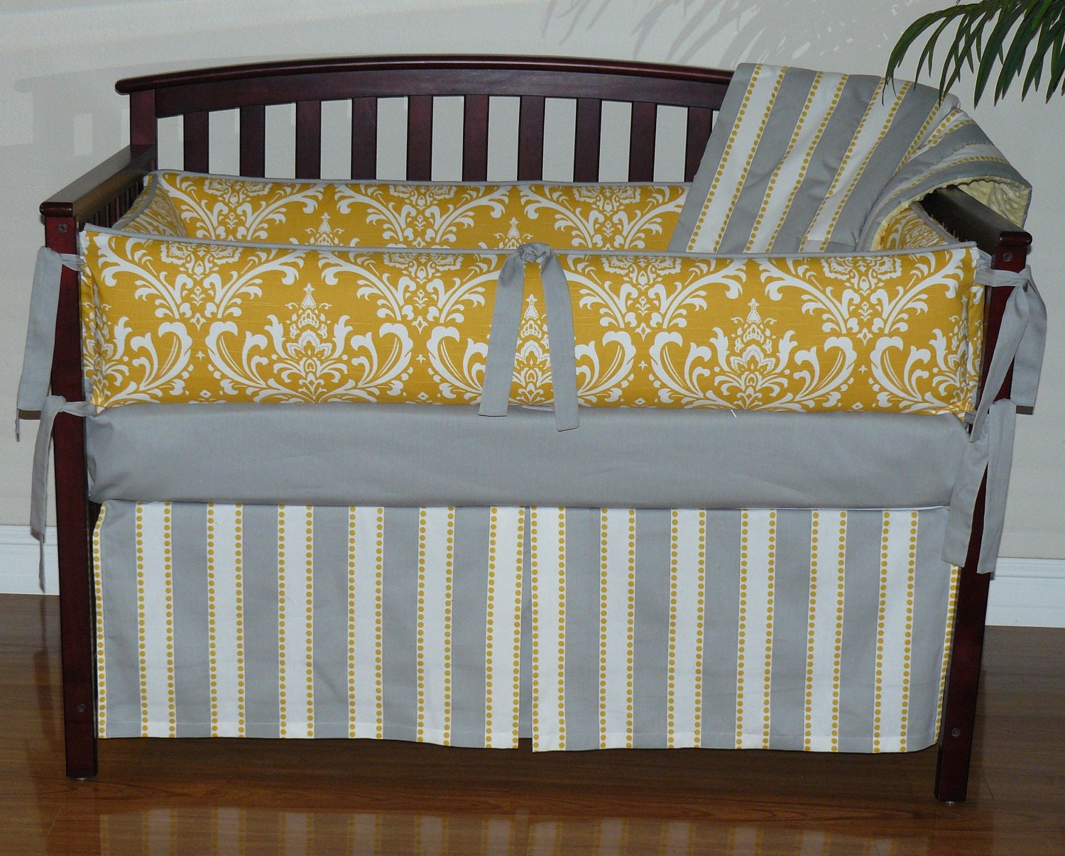 Yellow Damask Grey 3pc Bedding Set. Promotional Price.