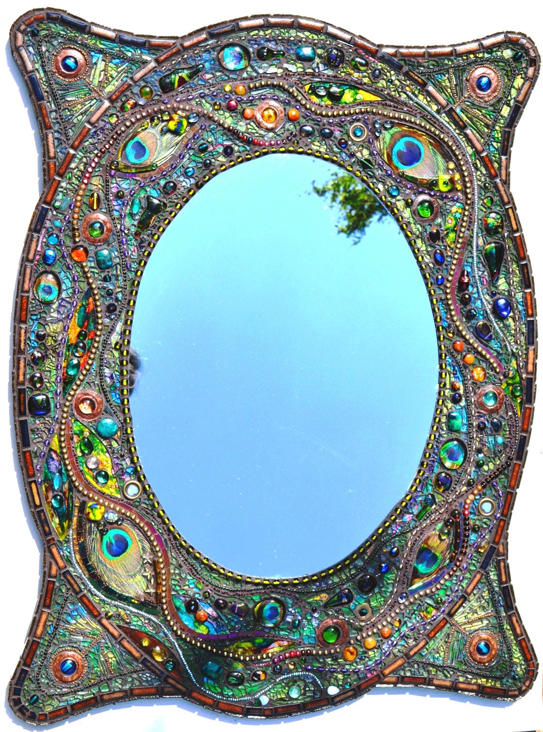 SOLD Mosaic peacock mirror mosaic art Real peacock