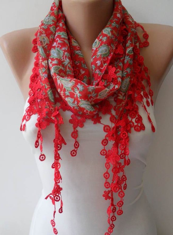 Red Scarf with Trim Edge Summer Colors