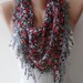 Red and Gray Chiffon Scarf with Gray Trim Edge - Triangular