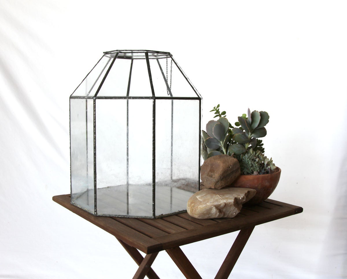 Vintage Glass Terrarium Large 15 Octagon
