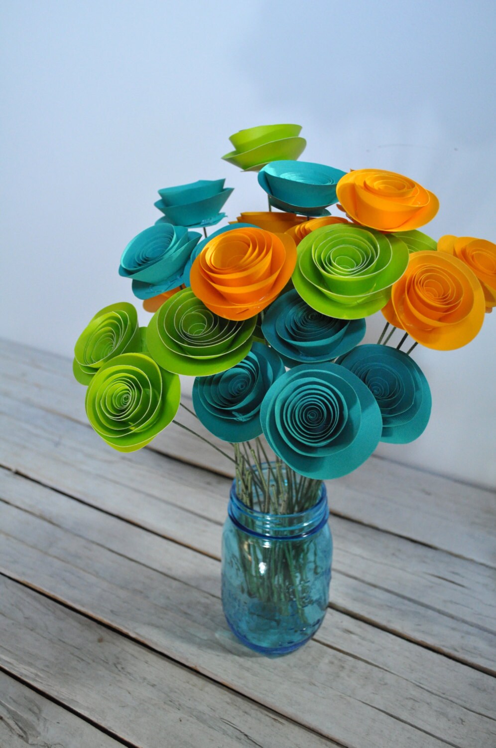 24 Bright Paper Flowers on Stems Bouquet of Paper Flowers