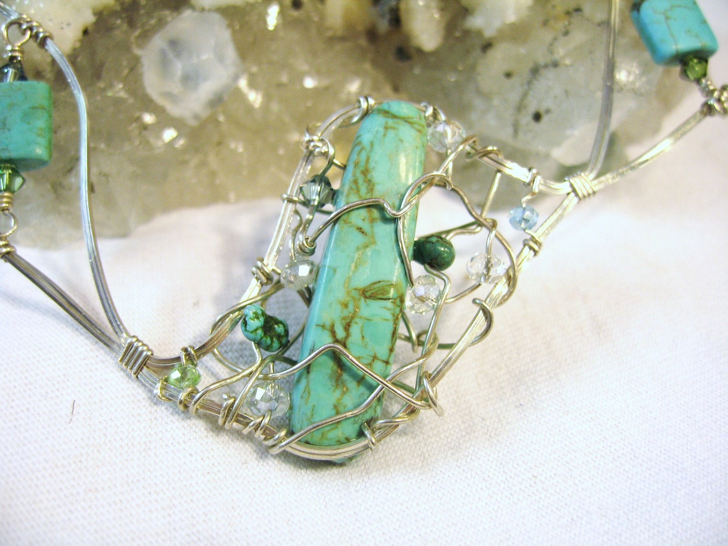 Turquoise Necklace Wire Wrapped Sterling by JewelrybyPatterson