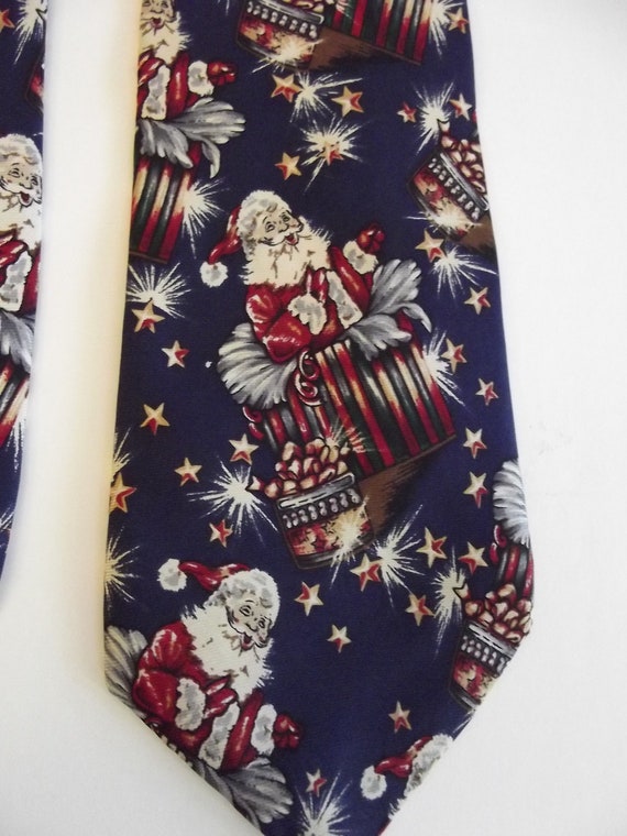 Items similar to Vintage Christmas Necktie, Navy Blue Silk, with Santa ...
