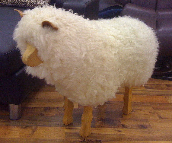 Cute Real Wool Sheep Footstool