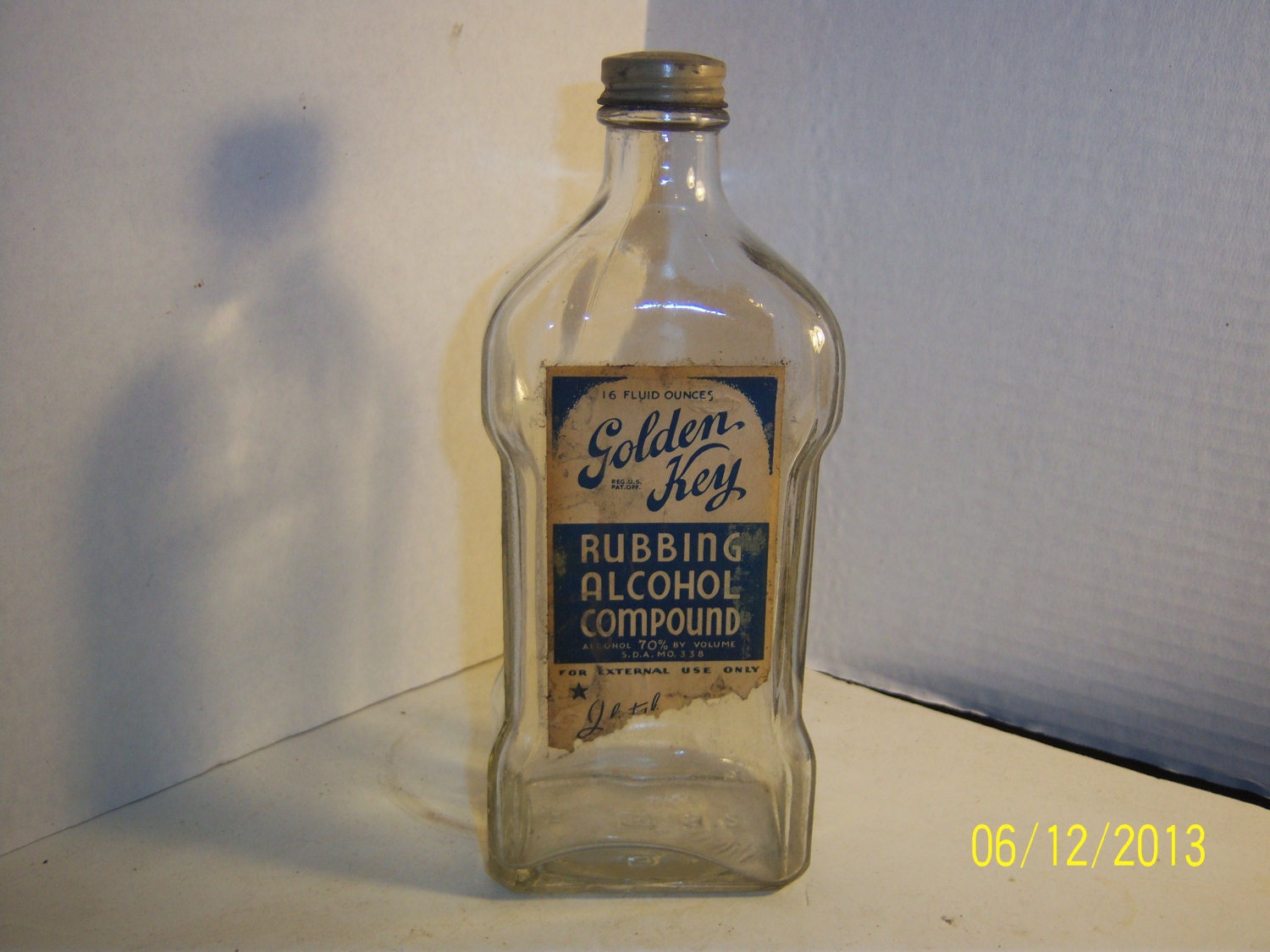 1940's Golden Key Rubbing Alcohol Compound 7 7/8 inch
