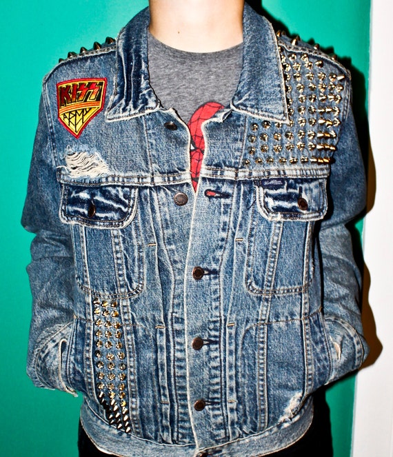 Custom Studded Denim Jacket With Handpainted Patch RESERVED