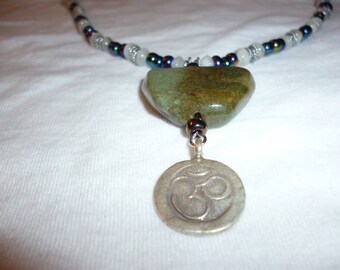 Glass and Moonstone Necklace With Stone Om Pendant