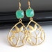 Oriental garden gold earrings, green opal dangle earrings, bridesmaids gift, wedding jewelry