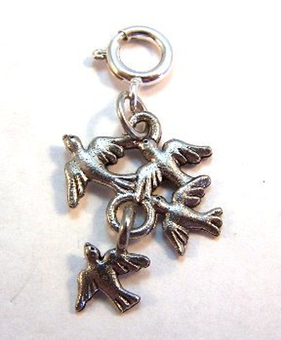 Pewter Flock of Birds Charm-Fits European and by GoldChestJewelry