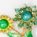Daisy Enamel Brooch Flower Jewelry Collectible Statement Vintage Yellow Green Turquoise