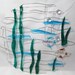 Fused glass art, wall hanging, Fish in the Sea, 10" tack fused glass wall hanging, Dichronic Glass, Home Decor, art glass, Art, Green, Blue