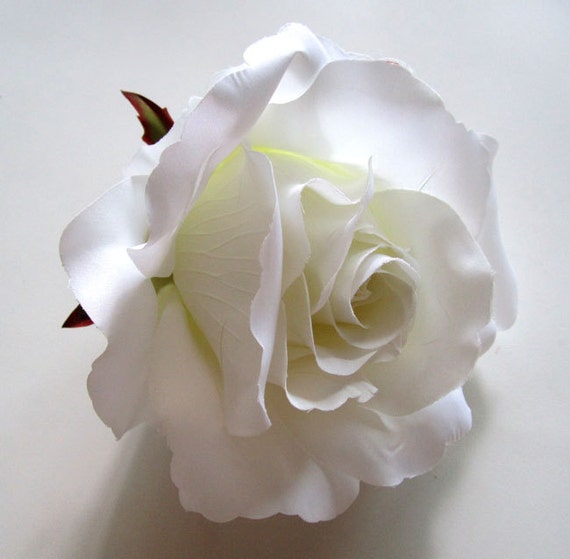 2X HUGE White Roses Artificial Silk Flower Heads 6 inches