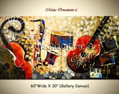 Abstract Guitar Painting Music Modern Contemporary Original Art on Large canvas by Madhav - Size: 60'' x 30'' (152cm x 76cm)