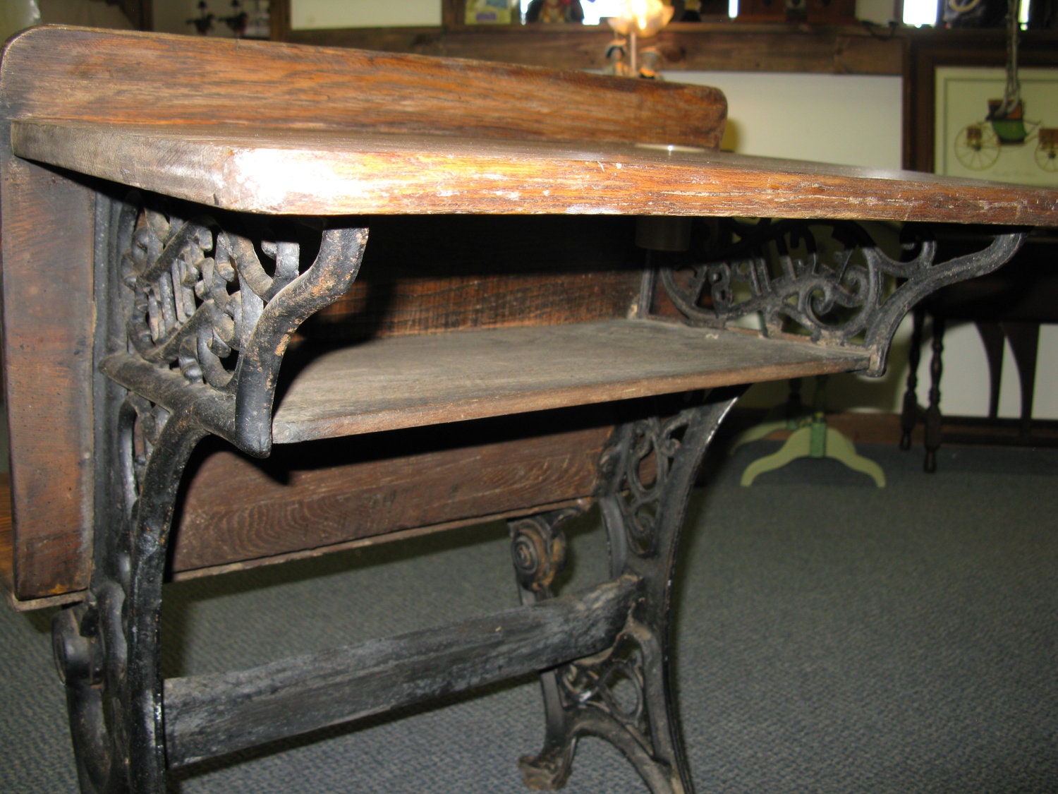 Vintage Children's Wood & Iron School Desk
