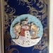 christmas card, teddy bear, snowman, decoupaged,royal blue and silver foil