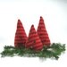 Red orange stripes Wool Christmas trees Green sequin stars Set of 3 Eco friendly decor Upcycled sweater