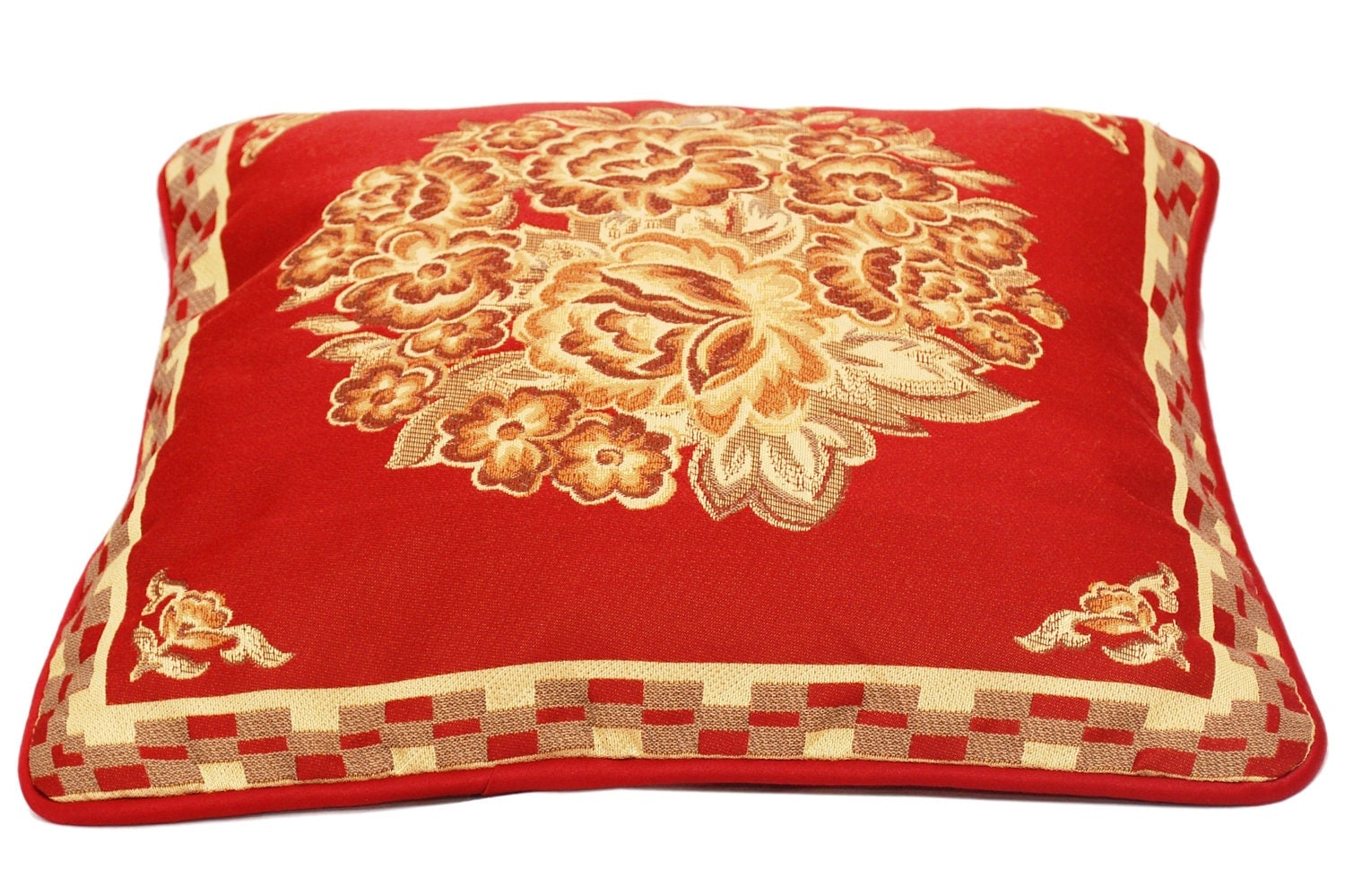 Maroon Throw Pillow Red Throw Pillow Cover Floral by TheHomeCorner