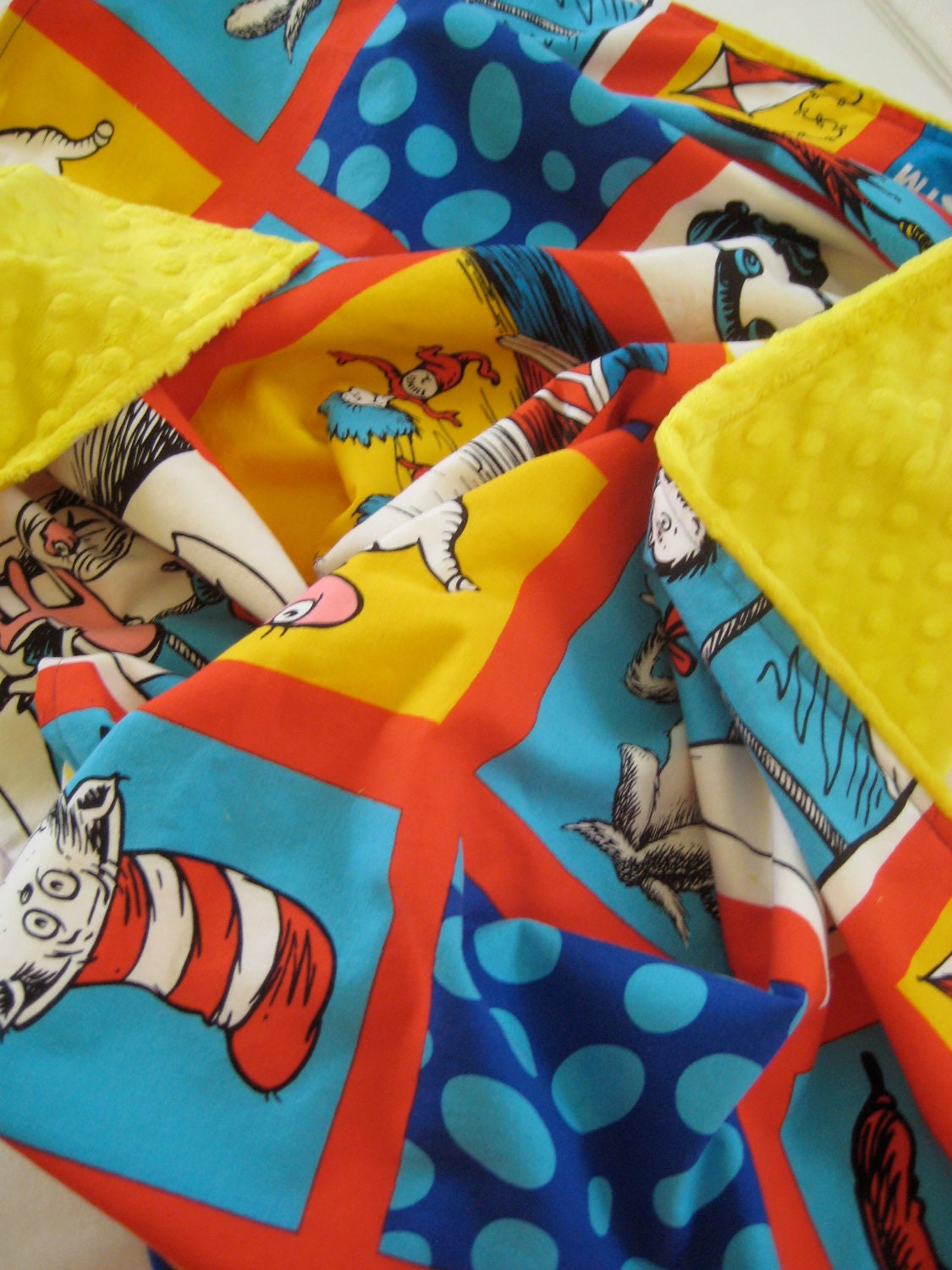 Dr. Seuss and Yellow Minky Dot Baby Blanket by ThePurpleBobbin