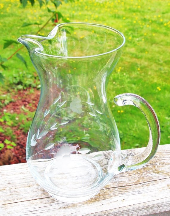 Small Princess House Crystal Etched Pitcher