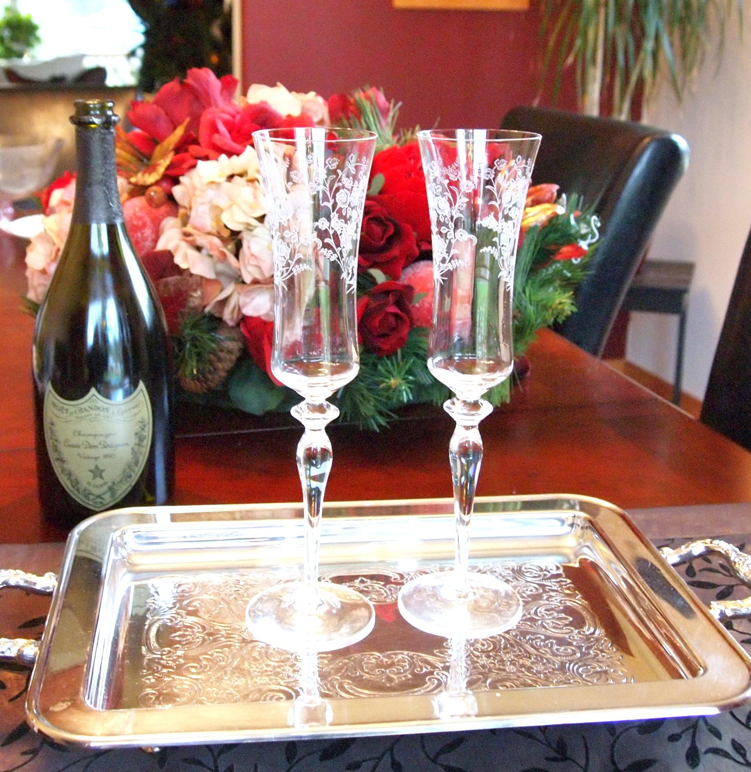 Vintage Elegant Crystal Champagne Flutes with by HouseofLucien