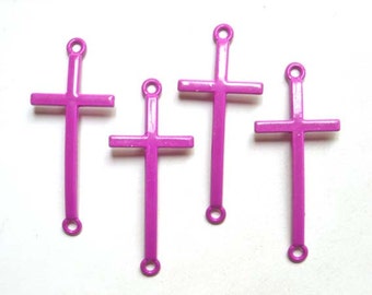 4 Purple Sideways Cross Connector Charms - 2-C-9
