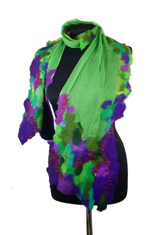 purple white and green scarf