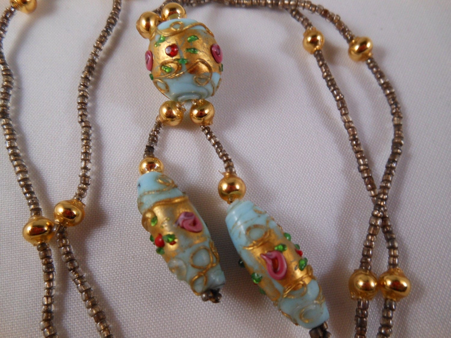 Antique Wedding Cake Glass Bead Necklace