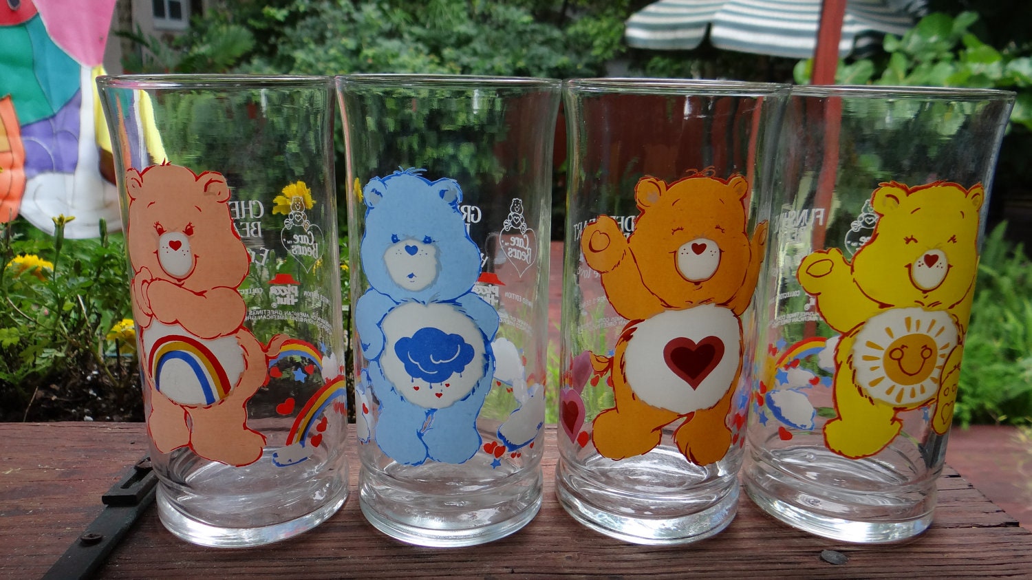 Vintage Set Of 4 Care Bear Glasses From Pizza Hut 1983